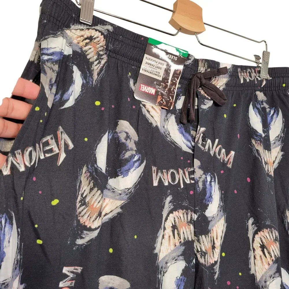 Marvel Venom Pattern Men's Sleep Pants With Elastic Waist & Drawstring  X-Large